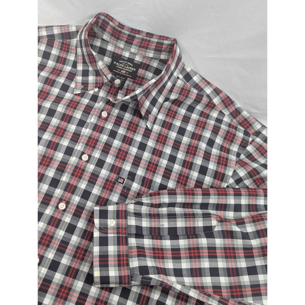 Polo Ralph Lauren Jean Company 2XL Tall Button Down Classic VTG Red Black‎ White